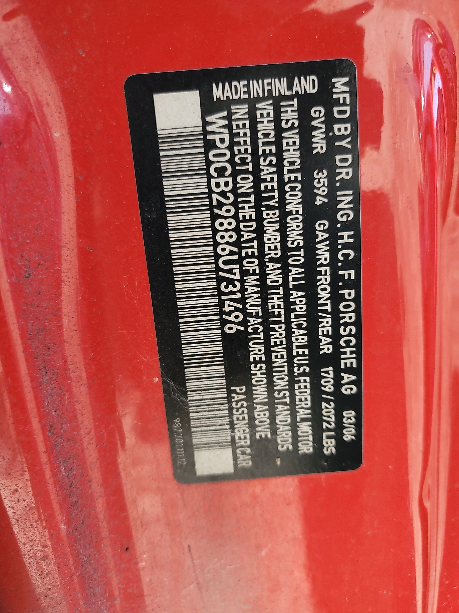 WP0CB29886U731496 2006 Porsche Boxster S