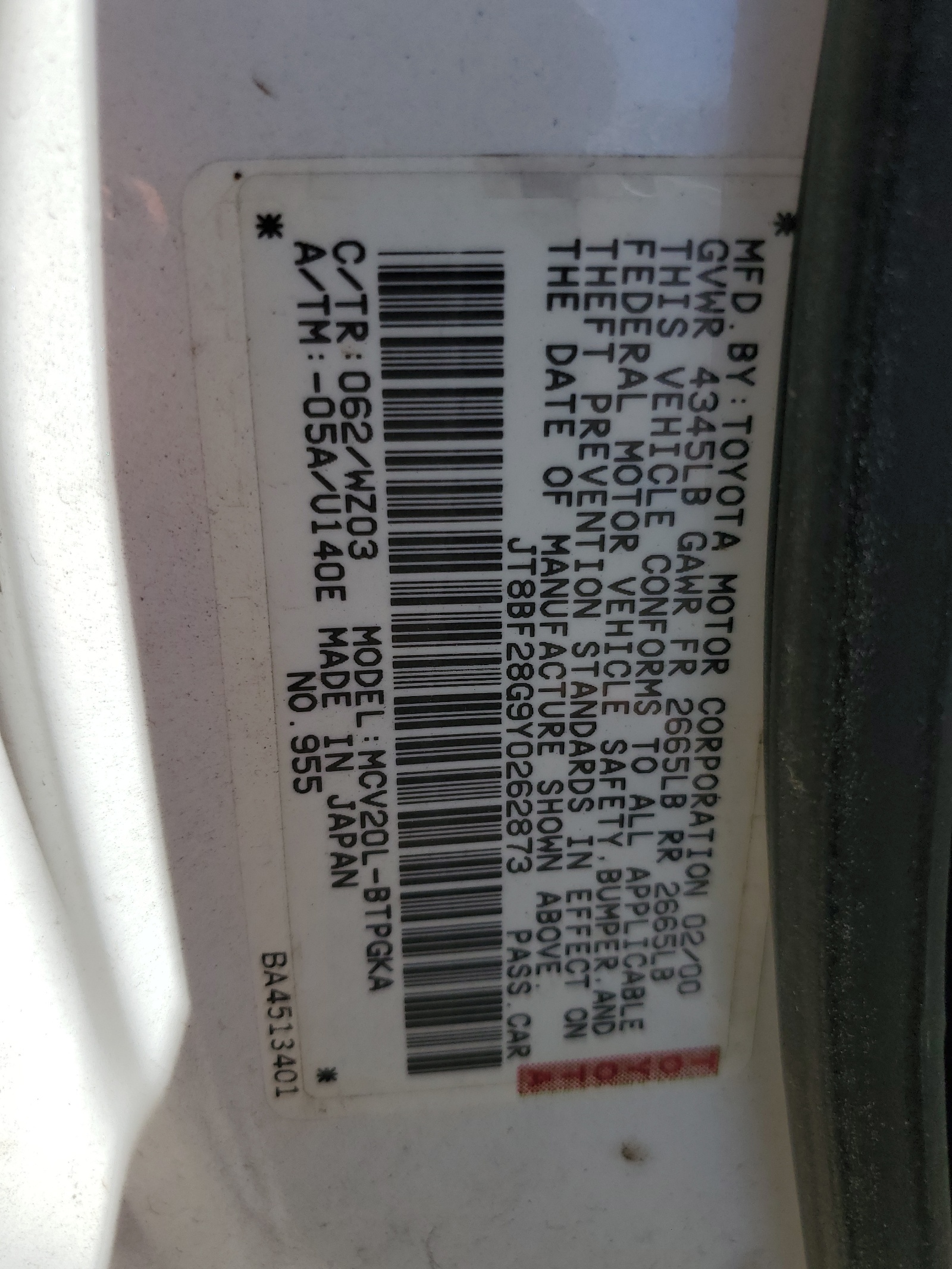 JT8BF28G9Y0262873 2000 Lexus Es 300