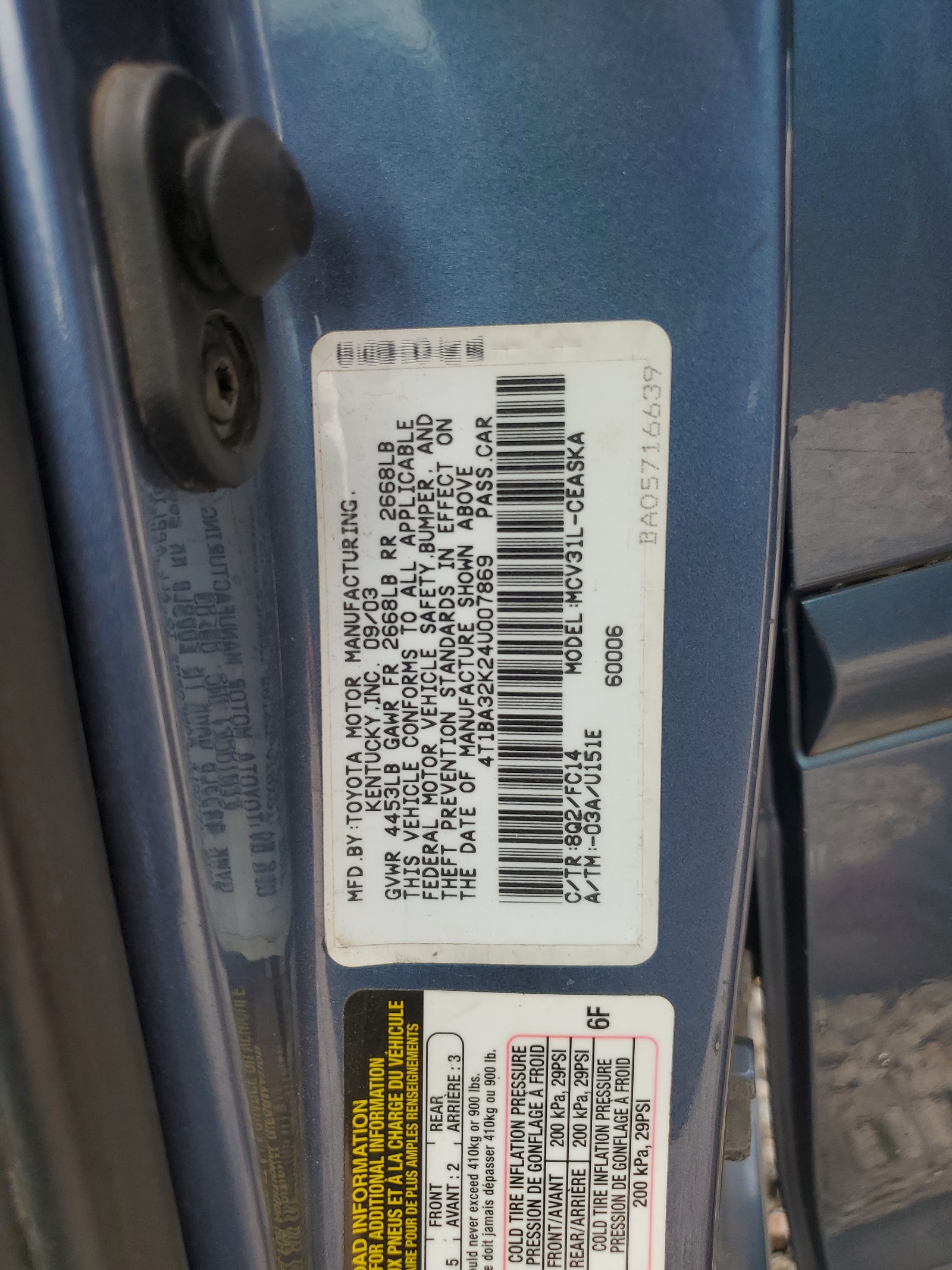 4T1BA32K24U007869 2004 Toyota Camry Se