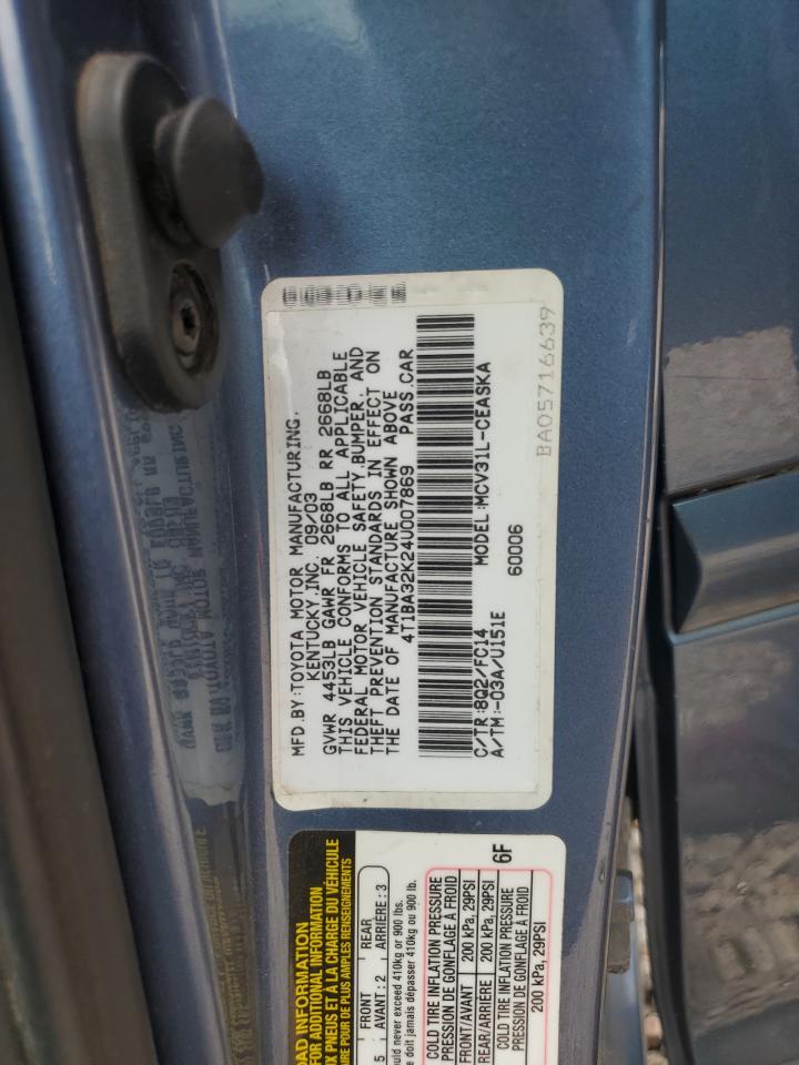 2004 Toyota Camry Se VIN: 4T1BA32K24U007869 Lot: 65815914