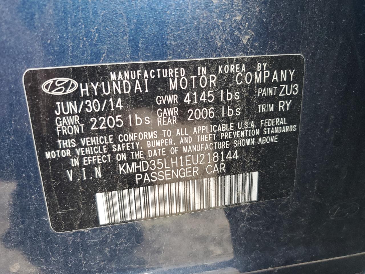 2014 Hyundai Elantra Gt VIN: KMHD35LH1EU218144 Lot: 69008094