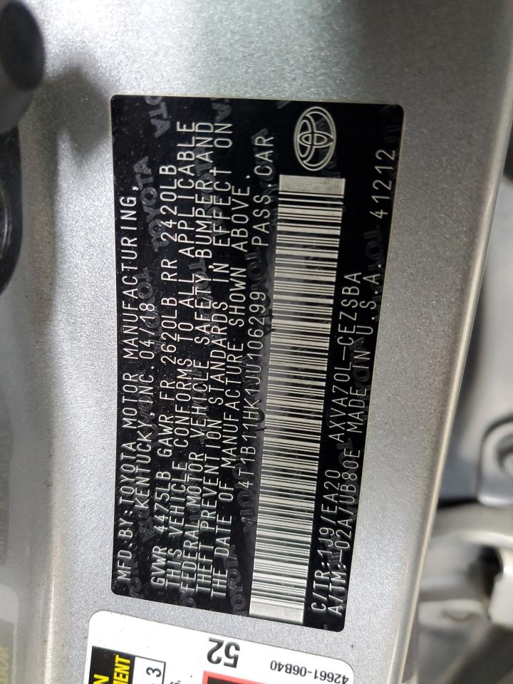 4T1B11HK1JU106299 2018 Toyota Camry L