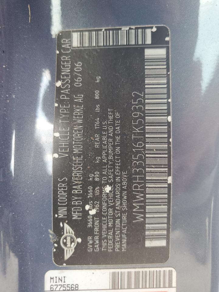 2006 Mini Cooper S VIN: WMWRH33516TK59352 Lot: 67384654
