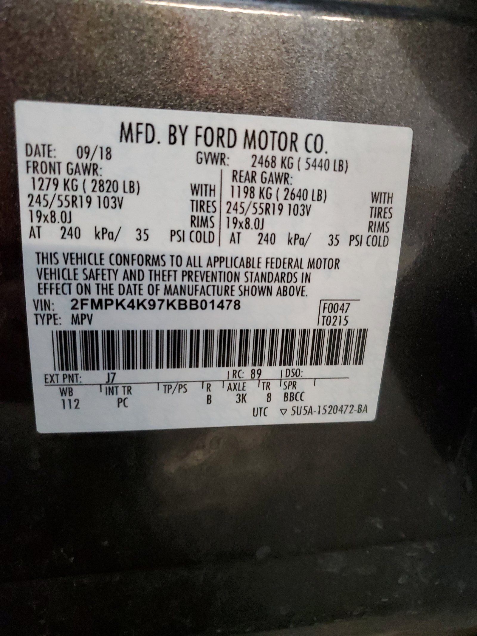 2FMPK4K97KBB01478 2019 Ford Edge Titanium