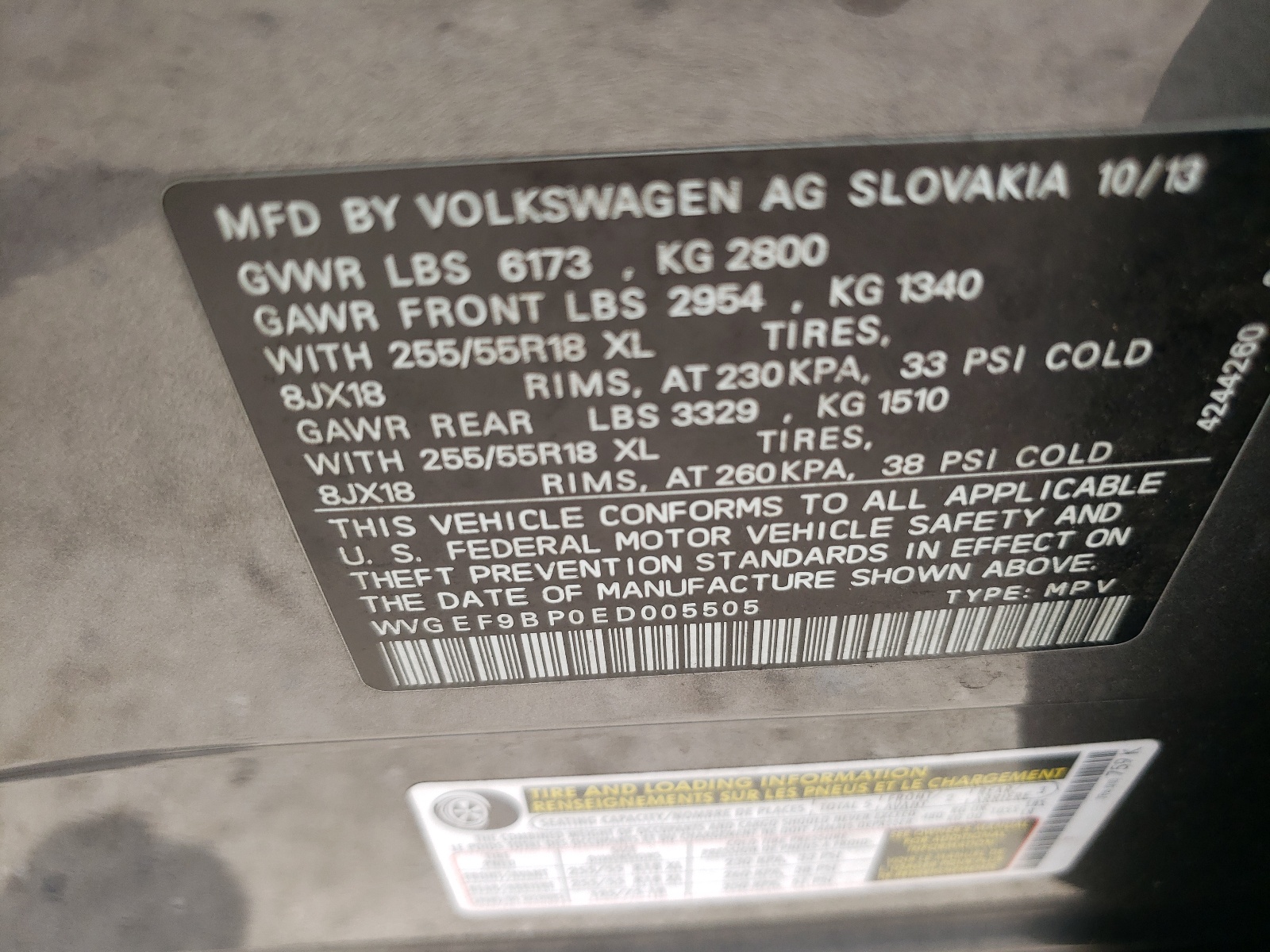 WVGEF9BP0ED005505 2014 Volkswagen Touareg V6