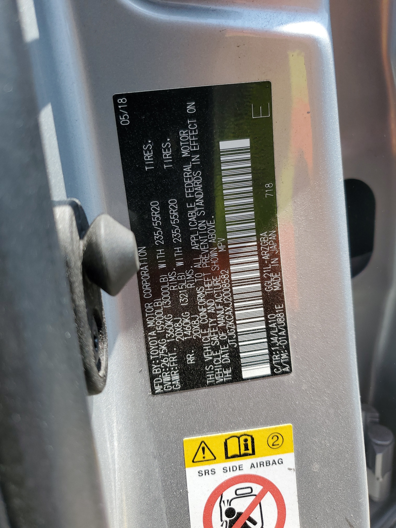 JTJGZKCAXJ2008582 2018 Lexus Rx 350 L