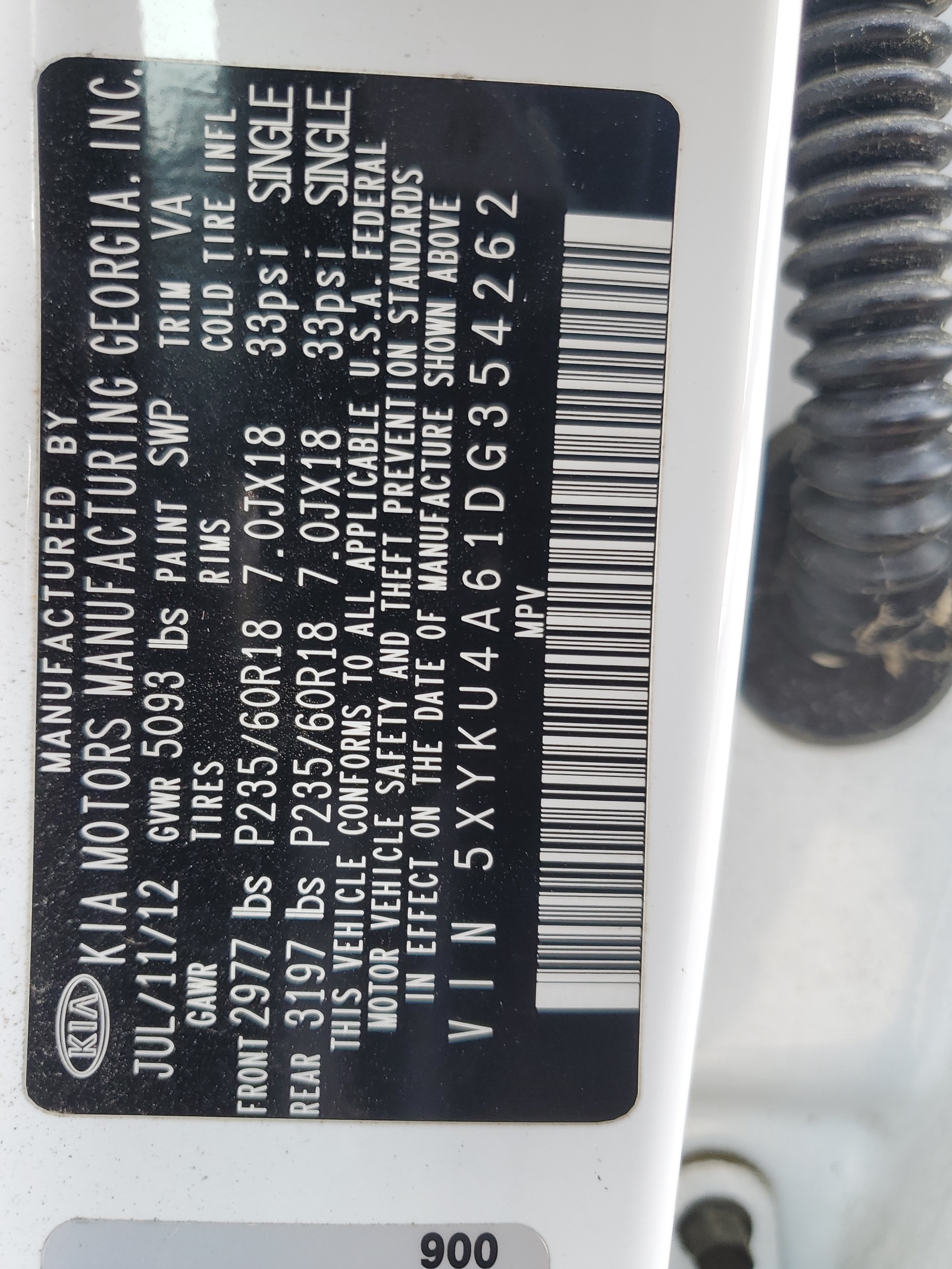 5XYKU4A61DG354262 2013 Kia Sorento Ex