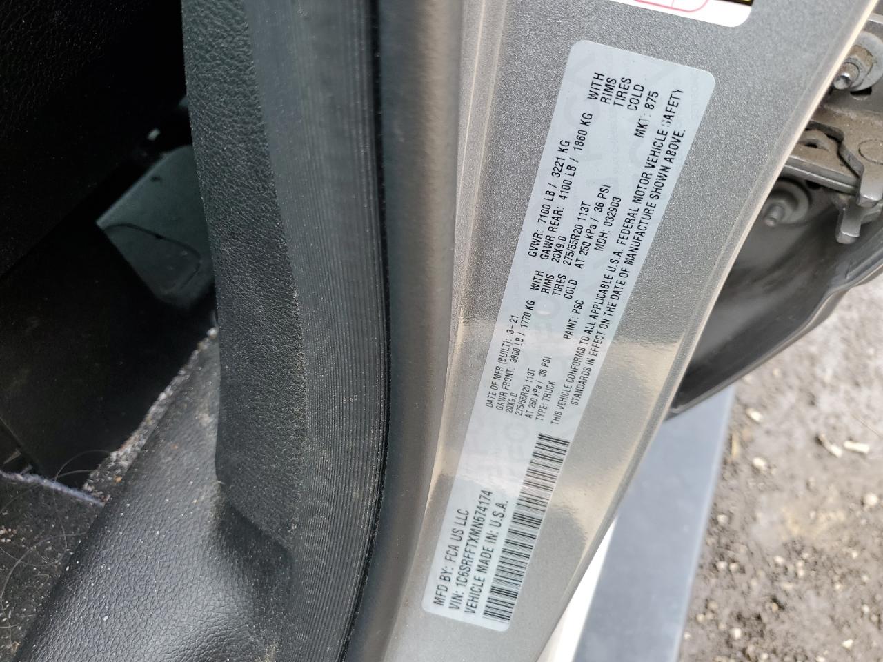 2021 Ram 1500 Big Horn/Lone Star VIN: 1C6SRFFTXMN674174 Lot: 66426954