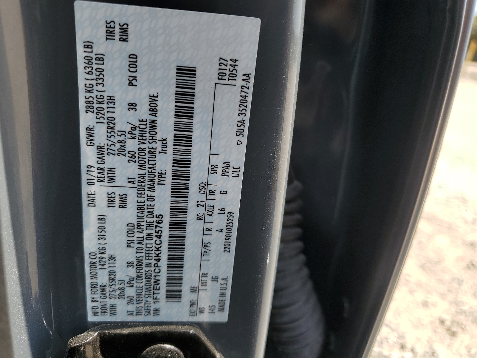 1FTEW1CP4KKC45765 2019 Ford F150 Supercrew