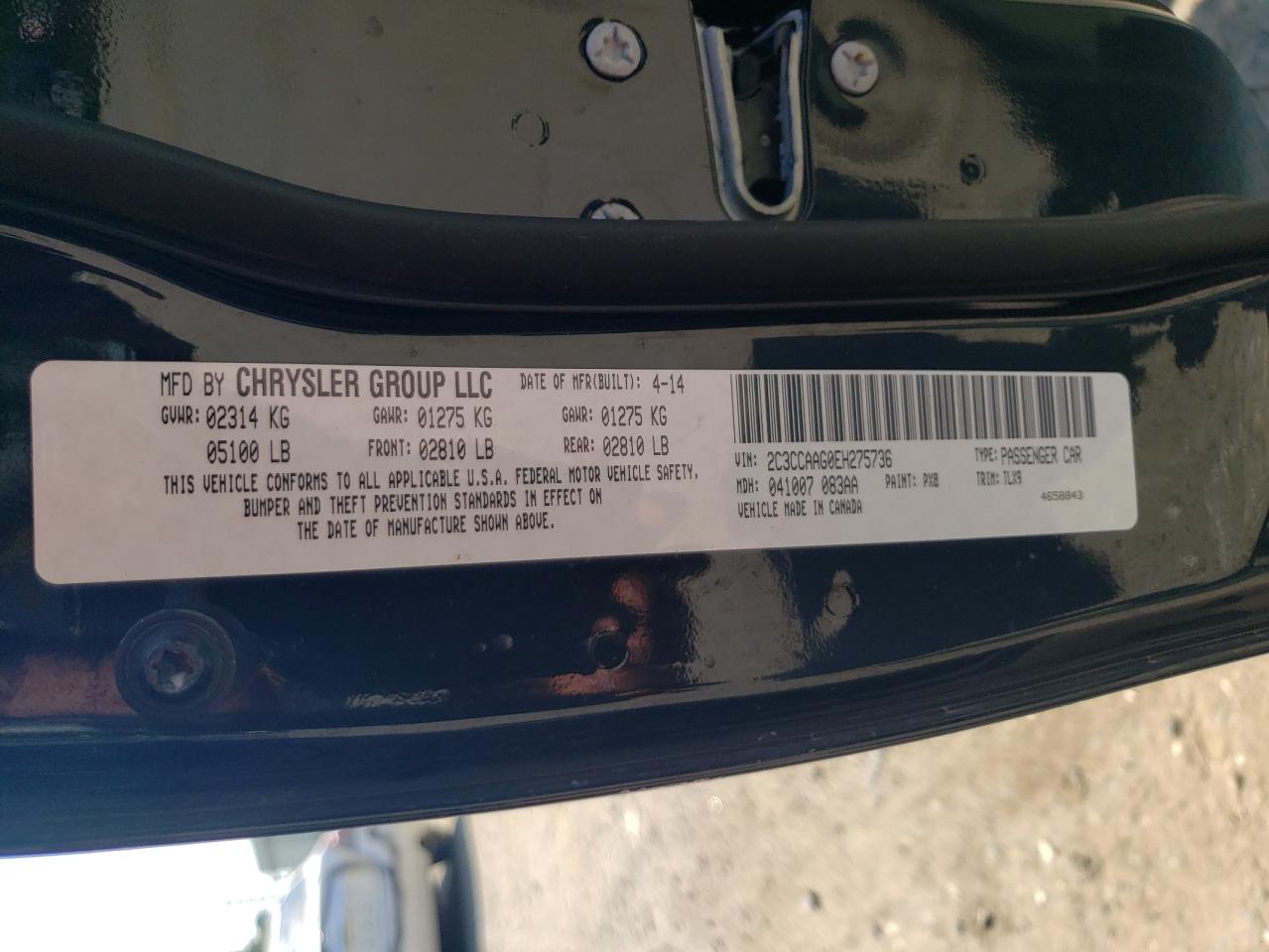 2014 Chrysler 300 VIN: 2C3CCAAG0EH275736 Lot: 66532904