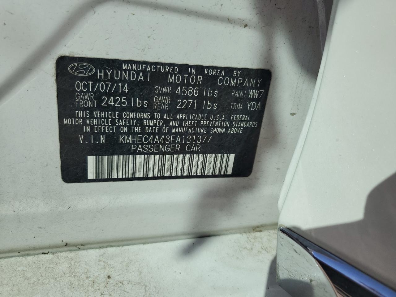 KMHEC4A43FA131377 2015 Hyundai Sonata Hybrid