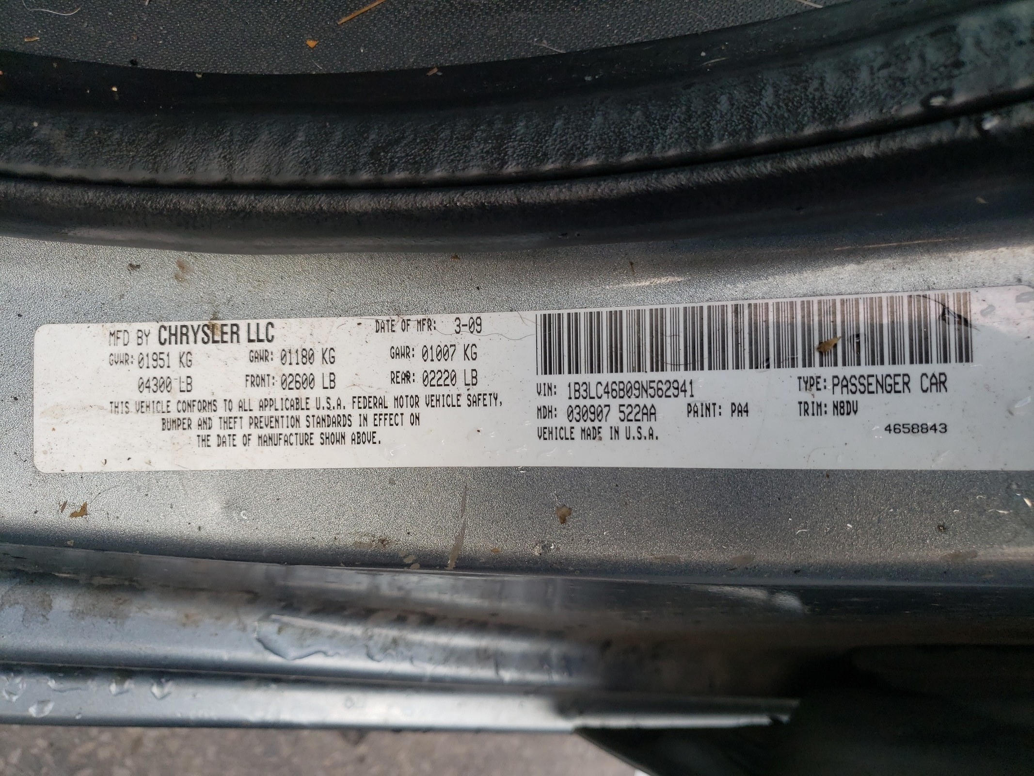 1B3LC46B09N562941 2009 Dodge Avenger Se