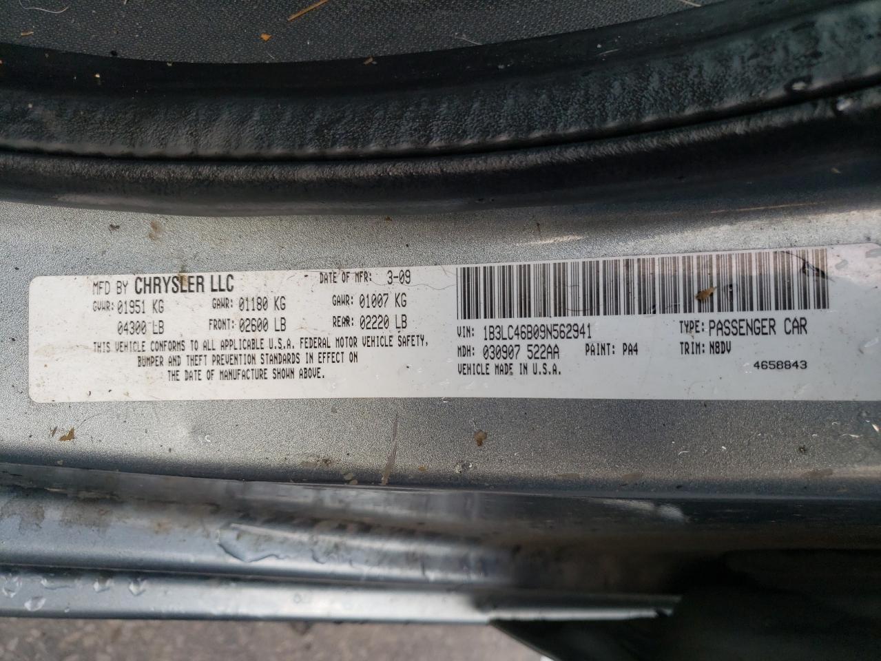 2009 Dodge Avenger Se VIN: 1B3LC46B09N562941 Lot: 65593994