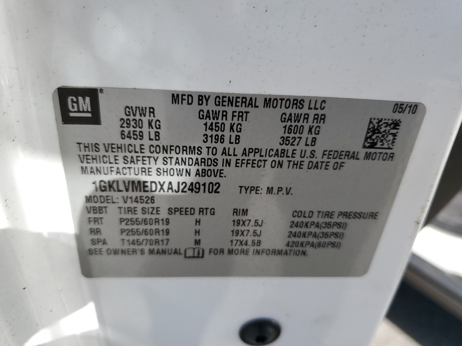 1GKLVMEDXAJ249102 2010 GMC Acadia Slt-1