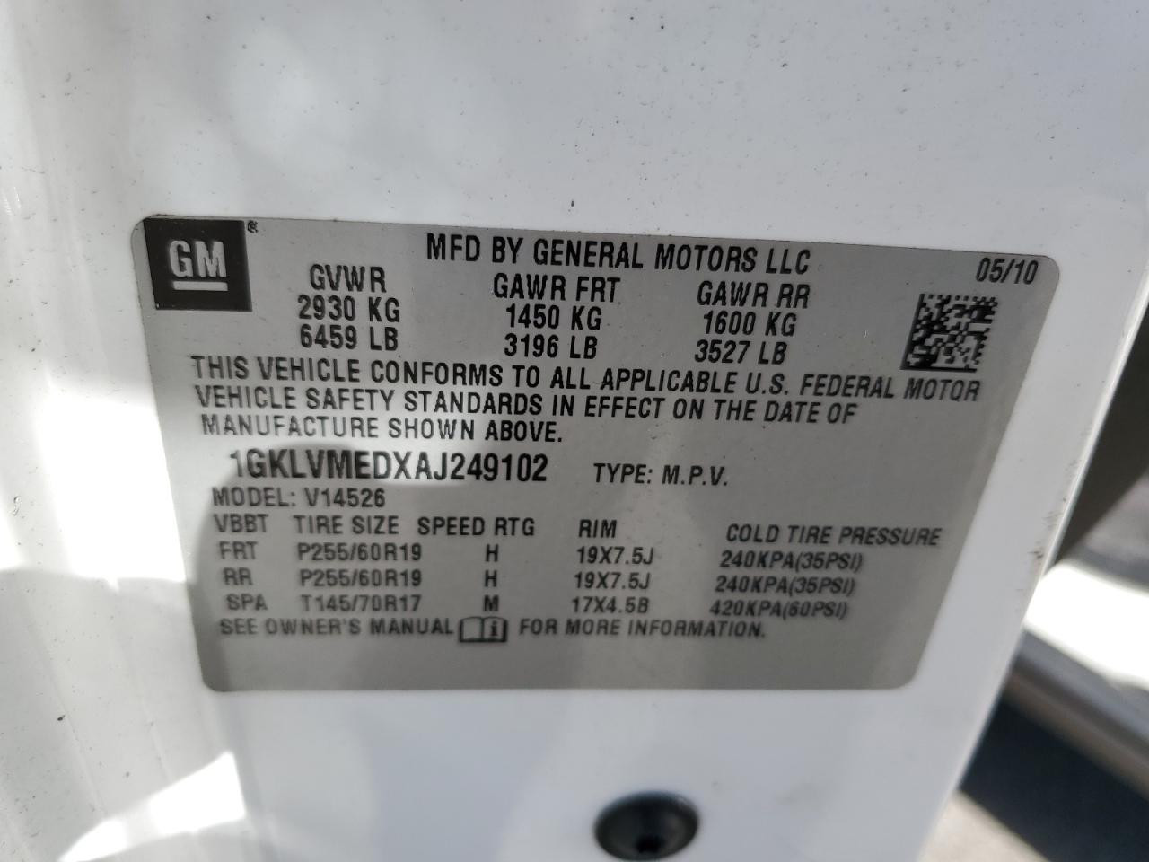 2010 GMC Acadia Slt-1 VIN: 1GKLVMEDXAJ249102 Lot: 67032264