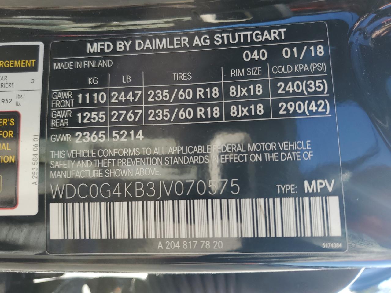 WDC0G4KB3JV070575 2018 Mercedes-Benz Glc 300 4Matic