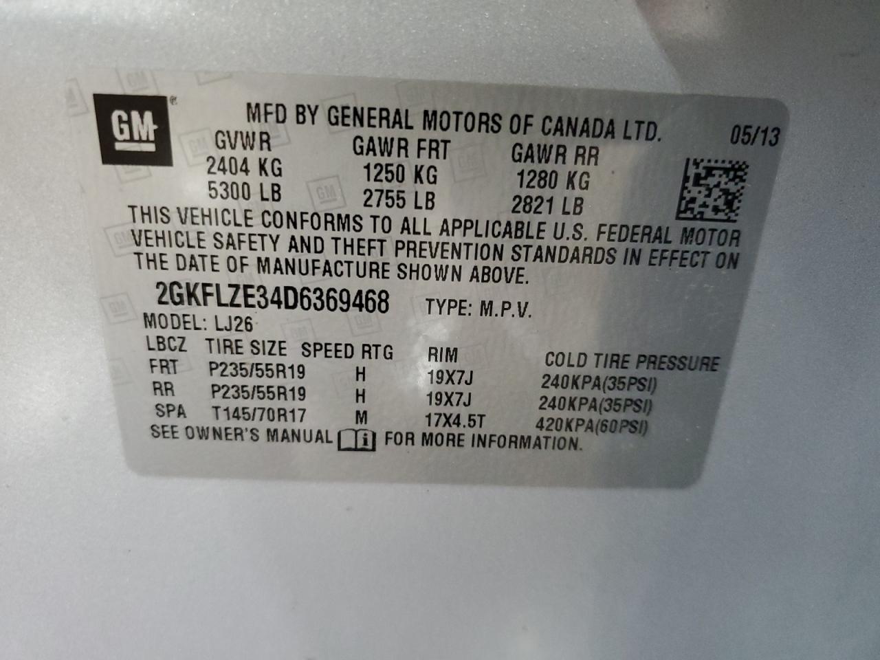 2013 GMC Terrain Denali VIN: 2GKFLZE34D6369468 Lot: 66522514