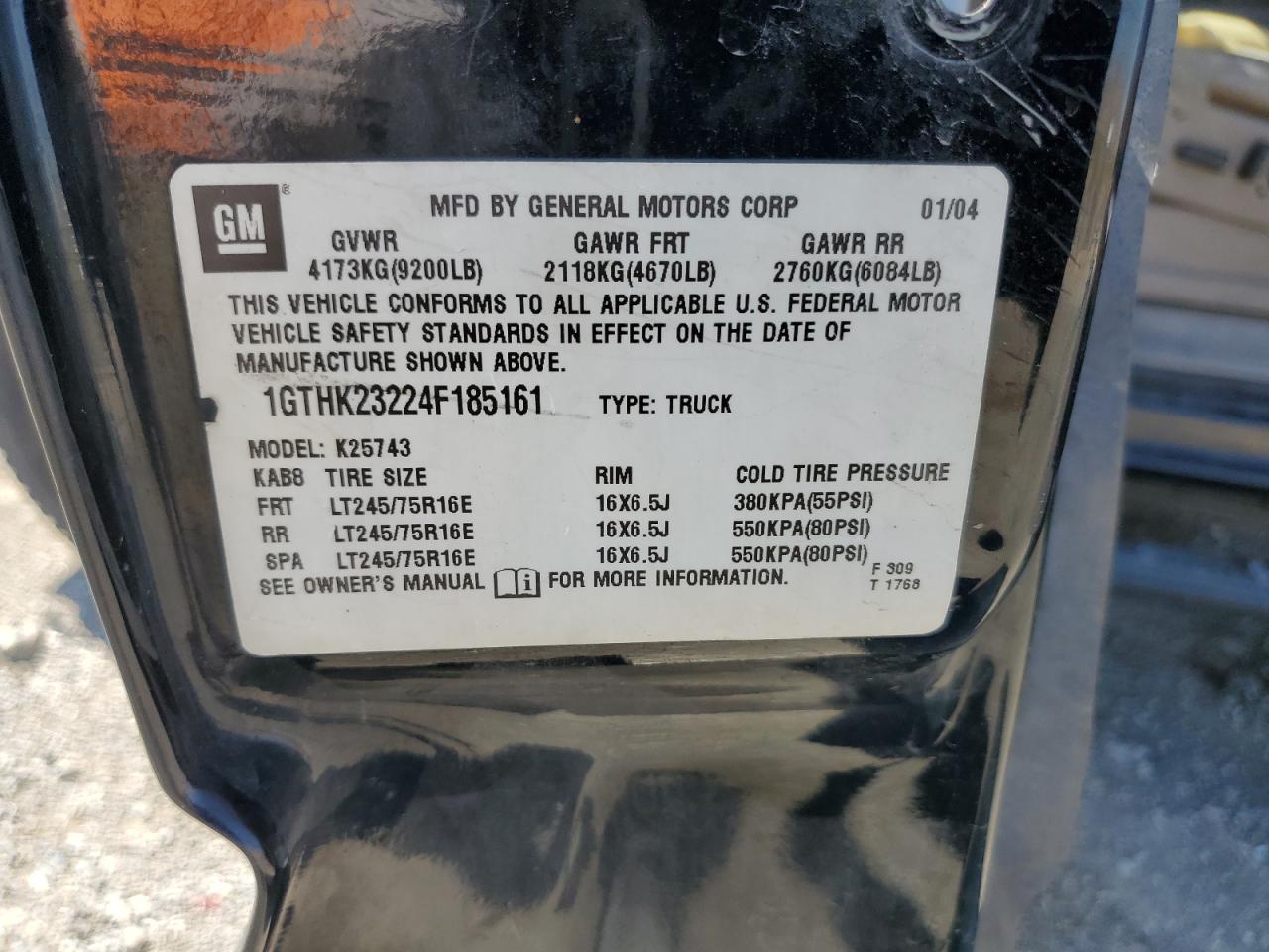 2004 GMC Sierra K2500 Heavy Duty VIN: 1GTHK23224F185161 Lot: 66753414