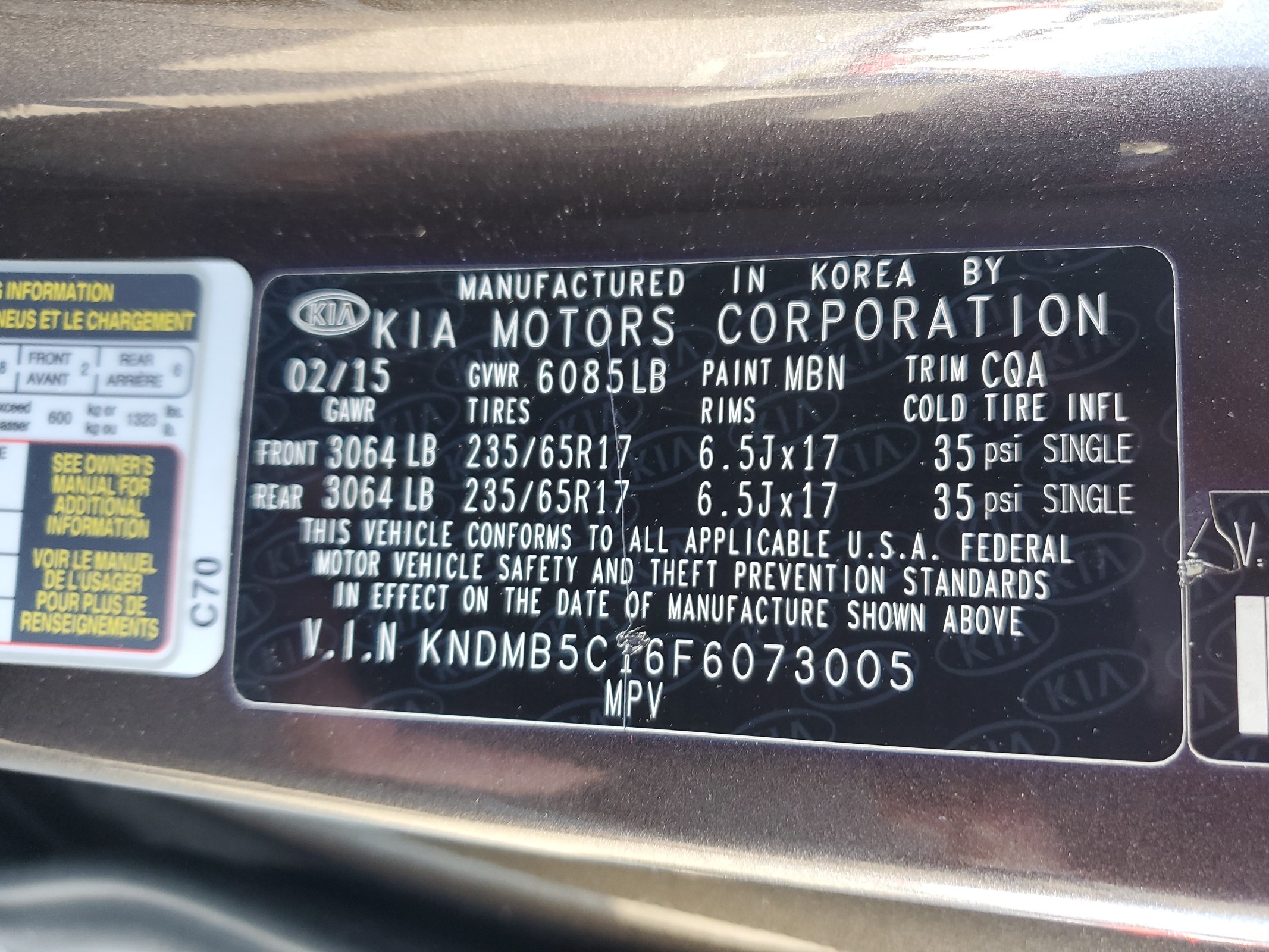 2015 Kia Sedona Lx vin: KNDMB5C16F6073005