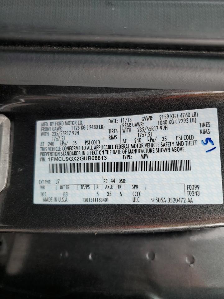 2016 Ford Escape Se VIN: 1FMCU9GX2GUB68813 Lot: 65942034