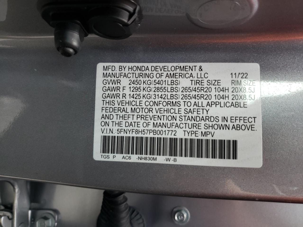 5FNYF8H57PB001772 2023 Honda Passport Exl