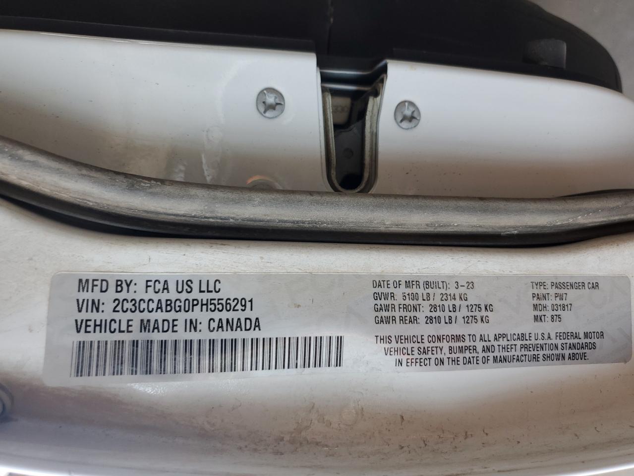 2023 Chrysler 300 S VIN: 2C3CCABG0PH556291 Lot: 66806494