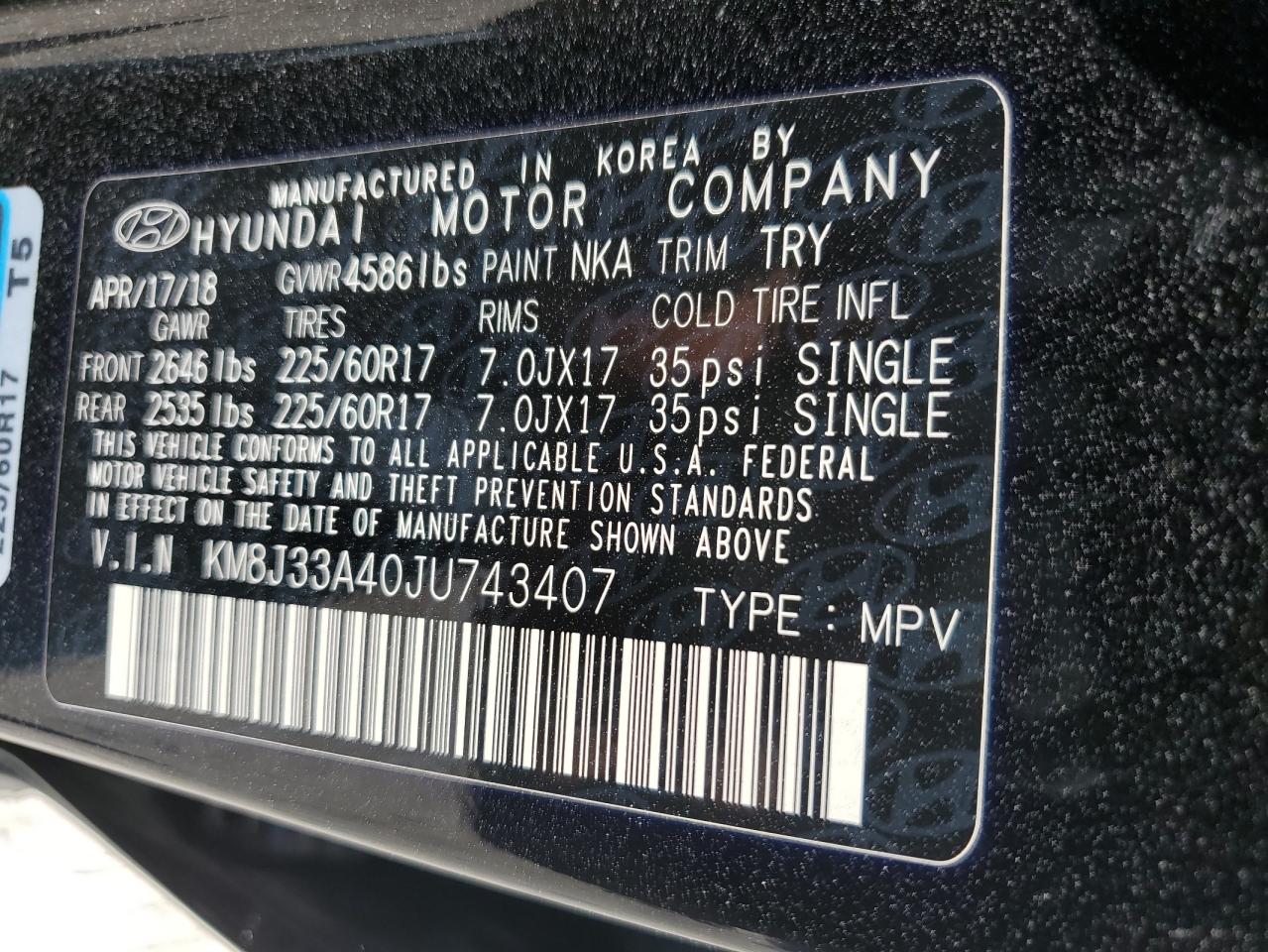 KM8J33A40JU743407 2018 Hyundai Tucson Sel