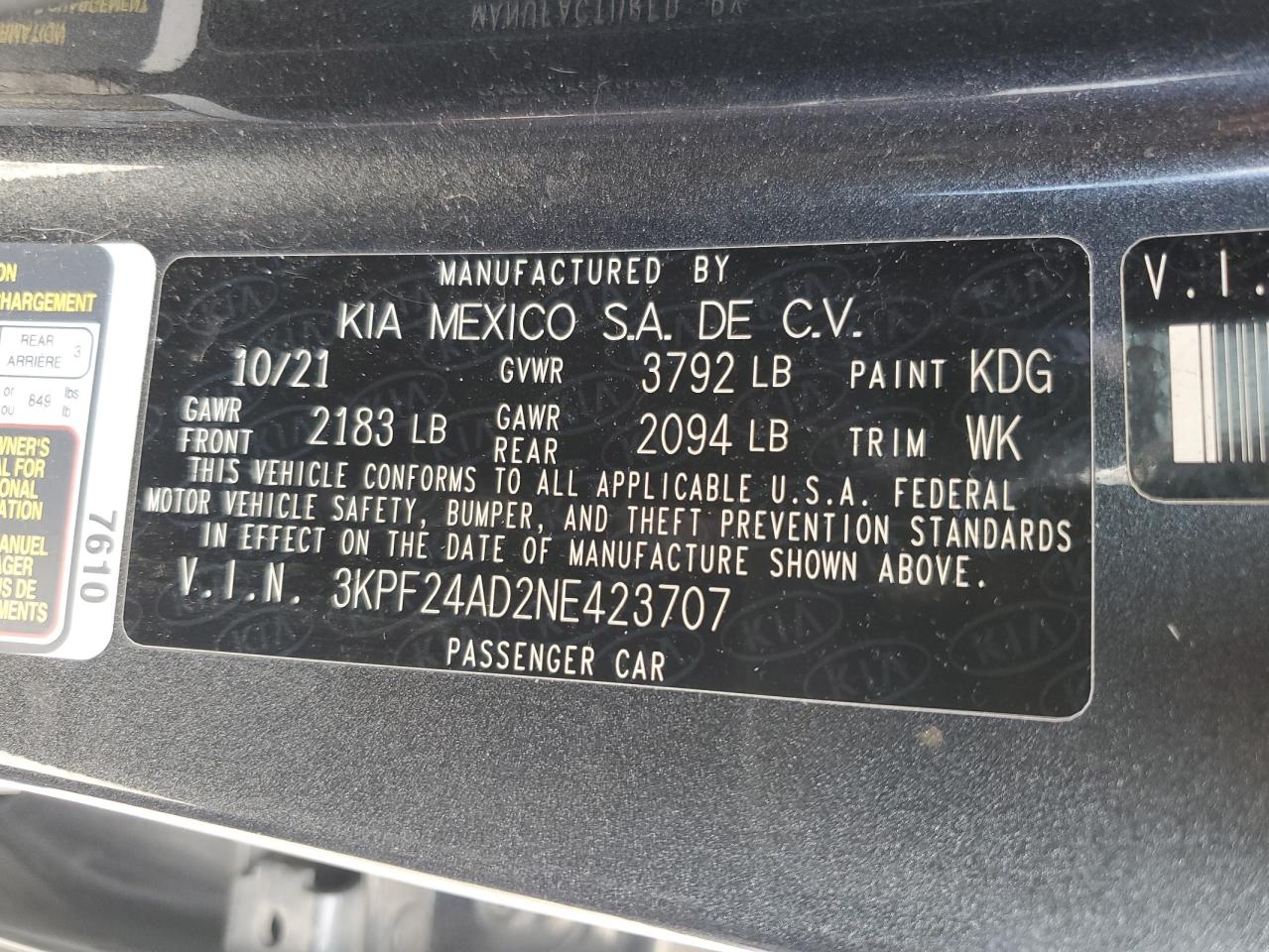 3KPF24AD2NE423707 2022 KIA FORTE - Image 12