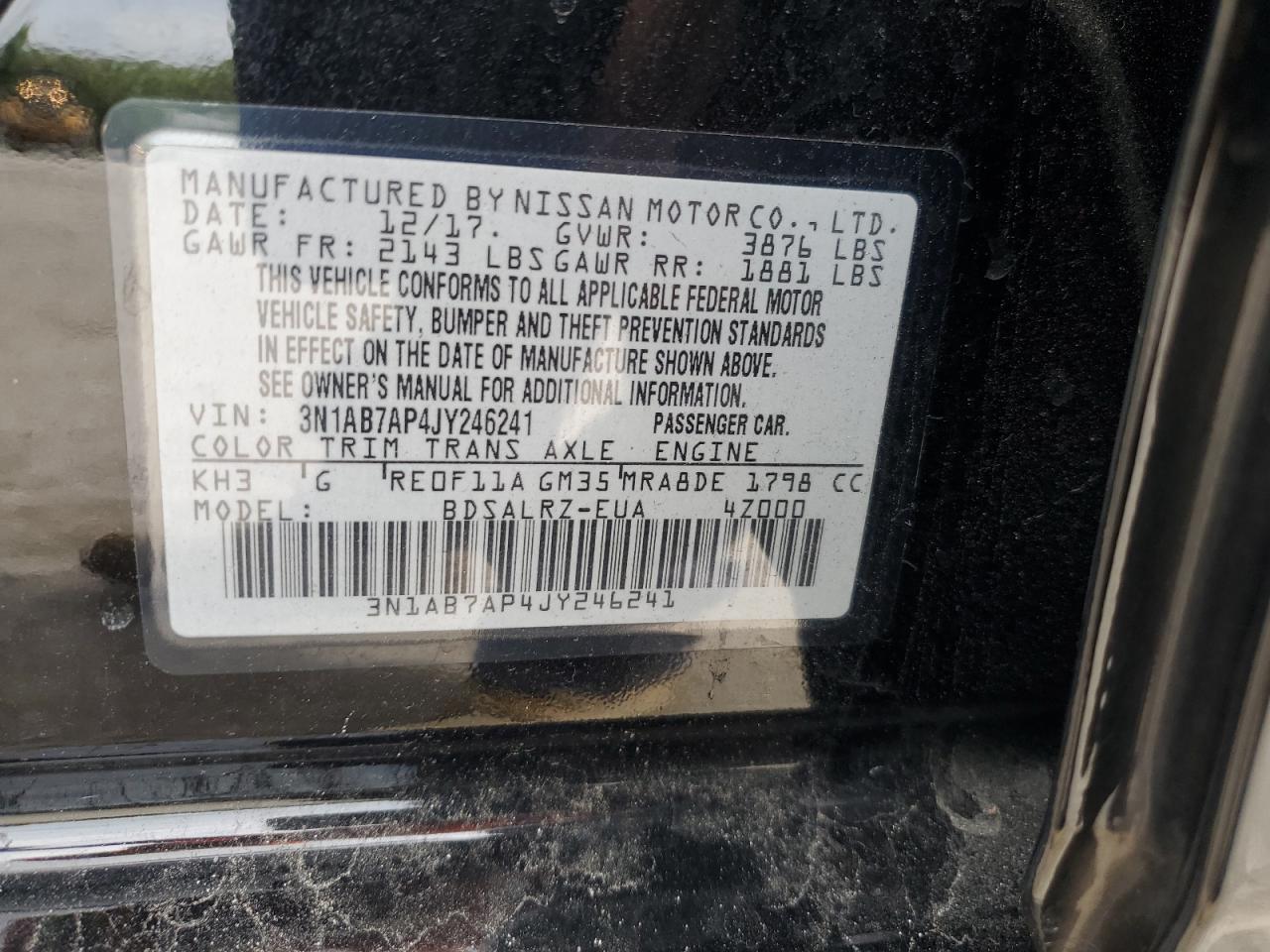 3N1AB7AP4JY246241 2018 Nissan Sentra S