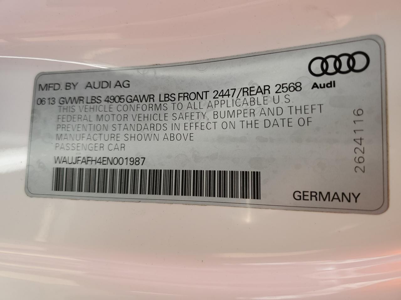 2014 Audi A5 Premium Plus VIN: WAUJFAFH4EN001987 Lot: 66420754