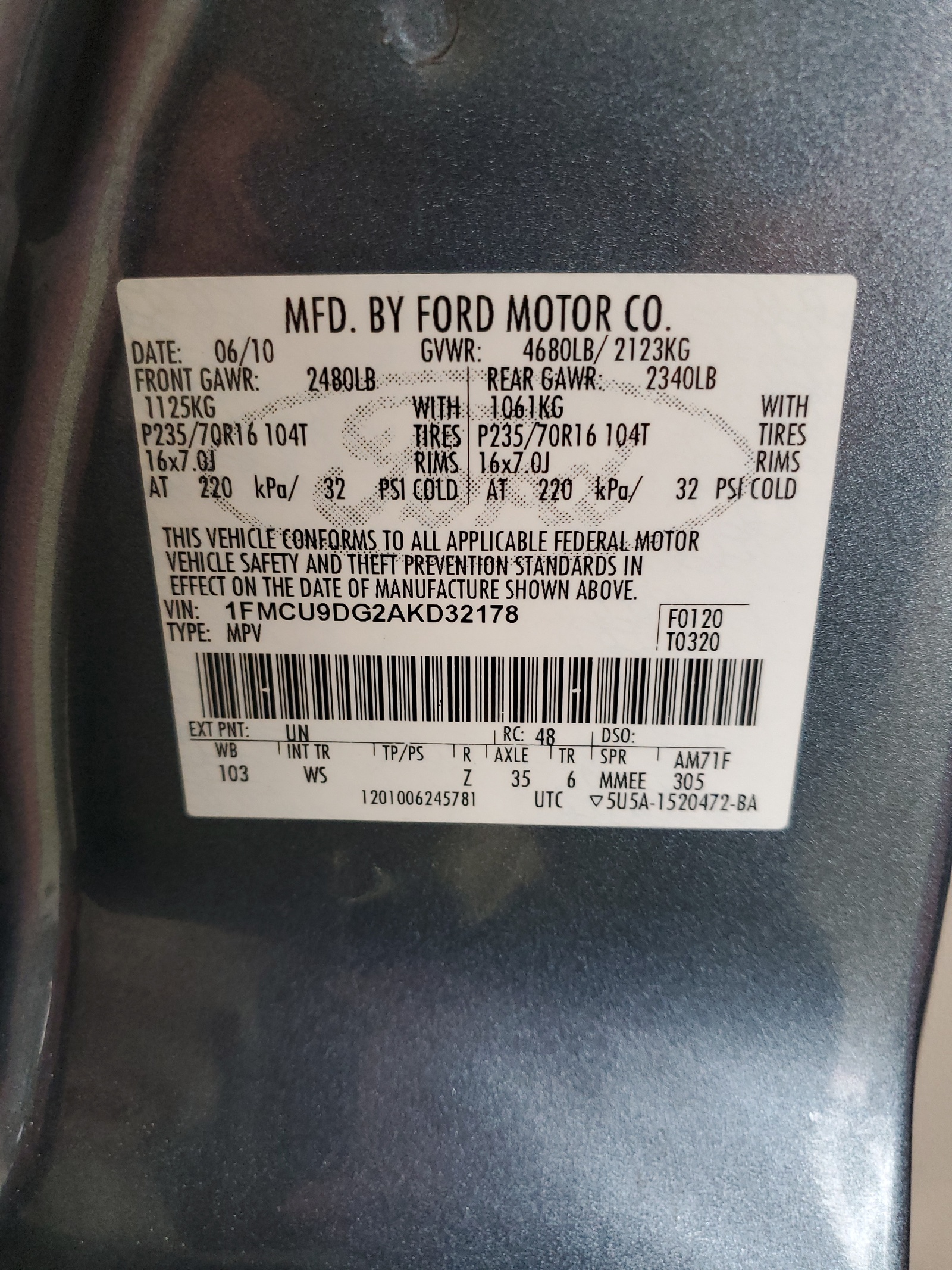 1FMCU9DG2AKD32178 2010 Ford Escape Xlt