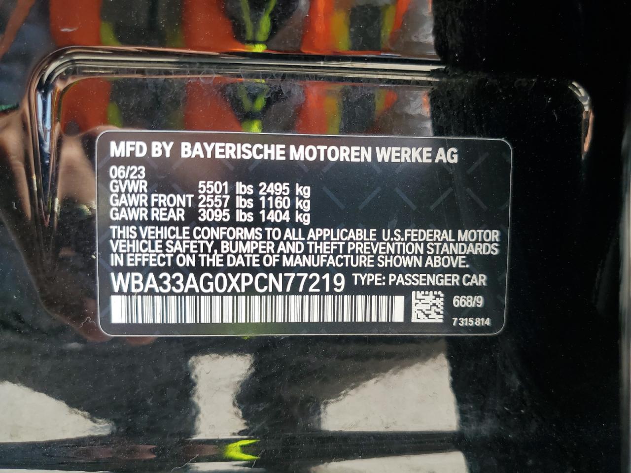 2023 BMW 530Xe VIN: WBA33AG0XPCN77219 Lot: 67289714