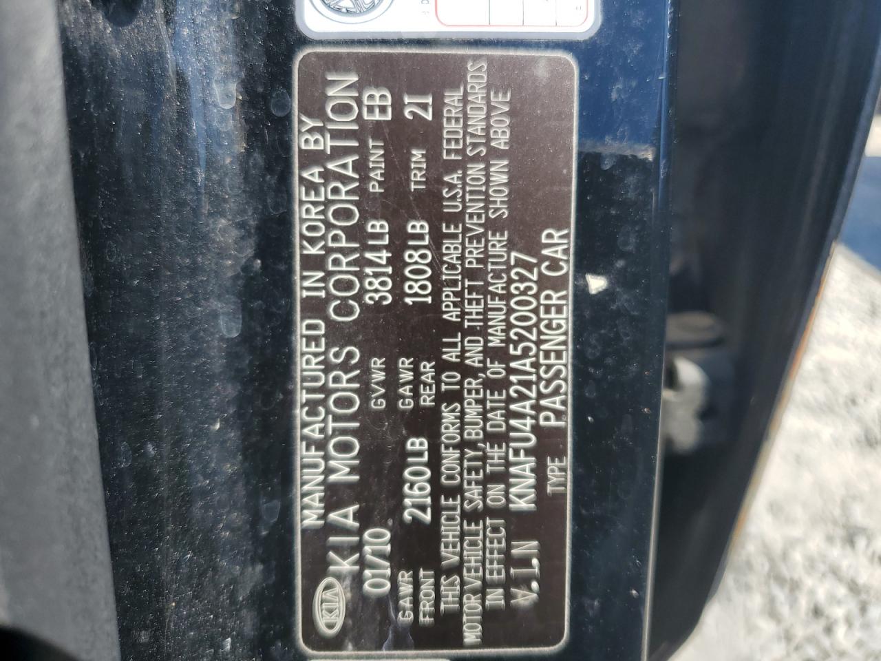 2010 Kia Forte Ex VIN: KNAFU4A21A5200327 Lot: 65978974