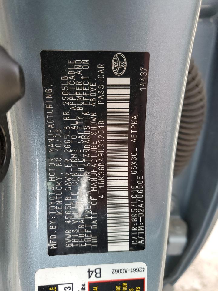 2009 Toyota Avalon Xl VIN: 4T1BK36B49U332618 Lot: 69238394