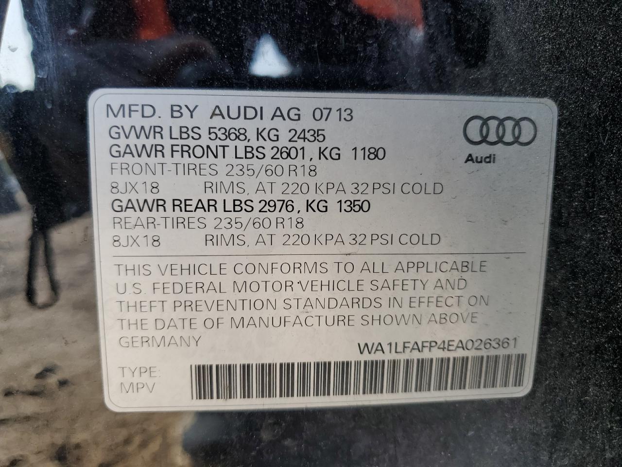 2014 Audi Q5 Premium Plus VIN: WA1LFAFP4EA026361 Lot: 68773004