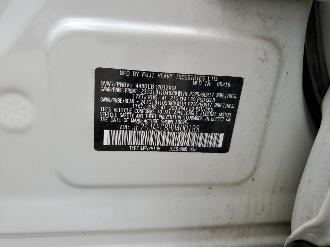 2017 Subaru Forester 2.5I Premium VIN: JF2SJAEC8HH400188 Lot: 66816794