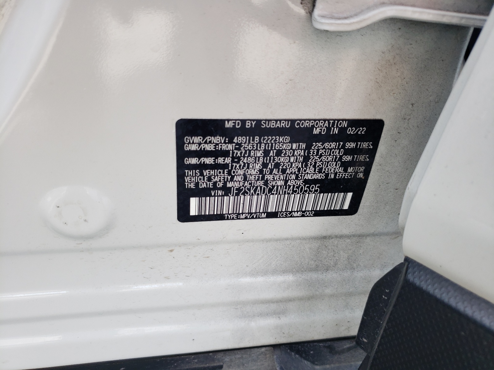 JF2SKADC4NH450595 2022 Subaru Forester Premium