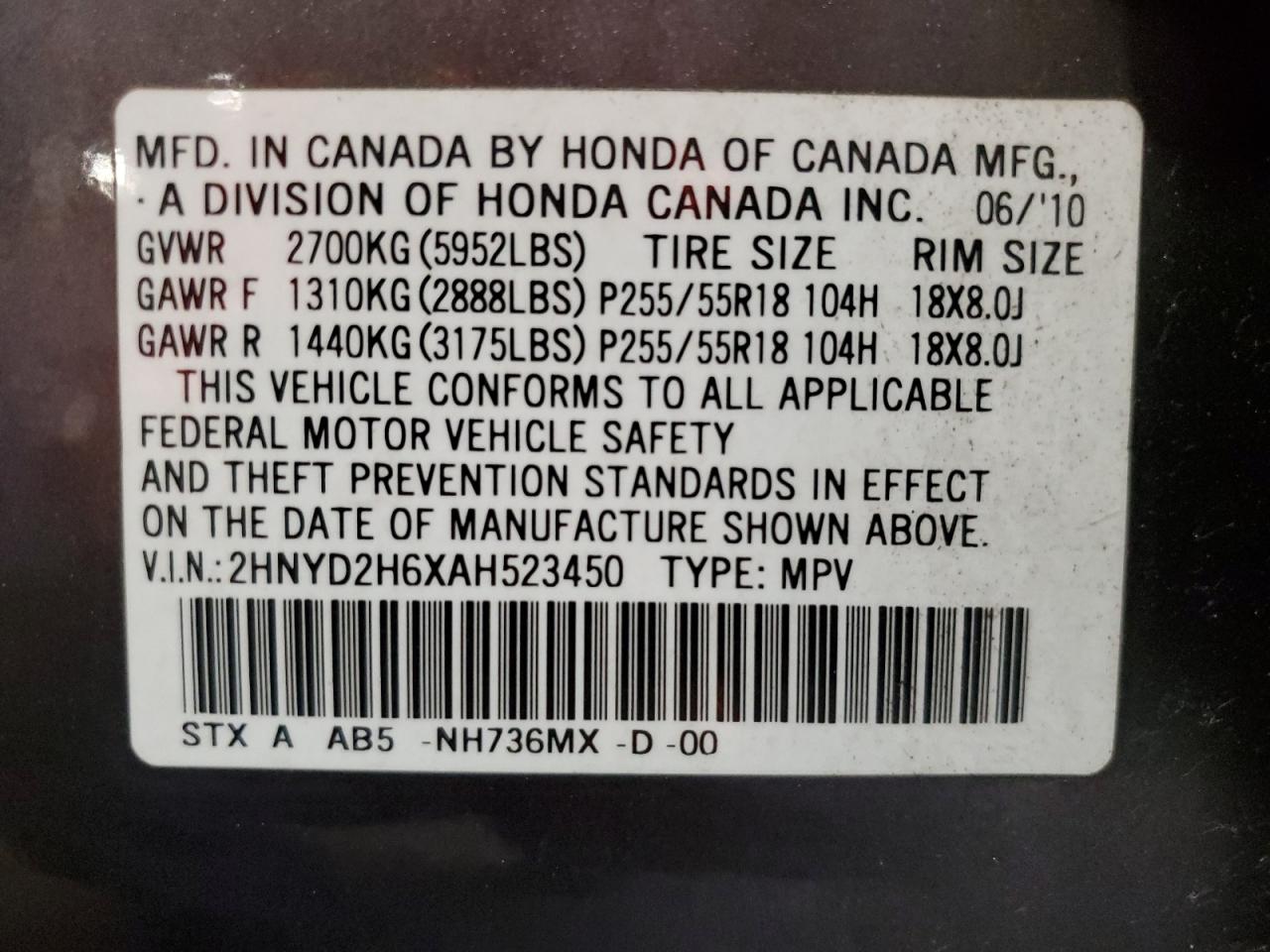 2HNYD2H6XAH523450 2010 Acura Mdx Technology