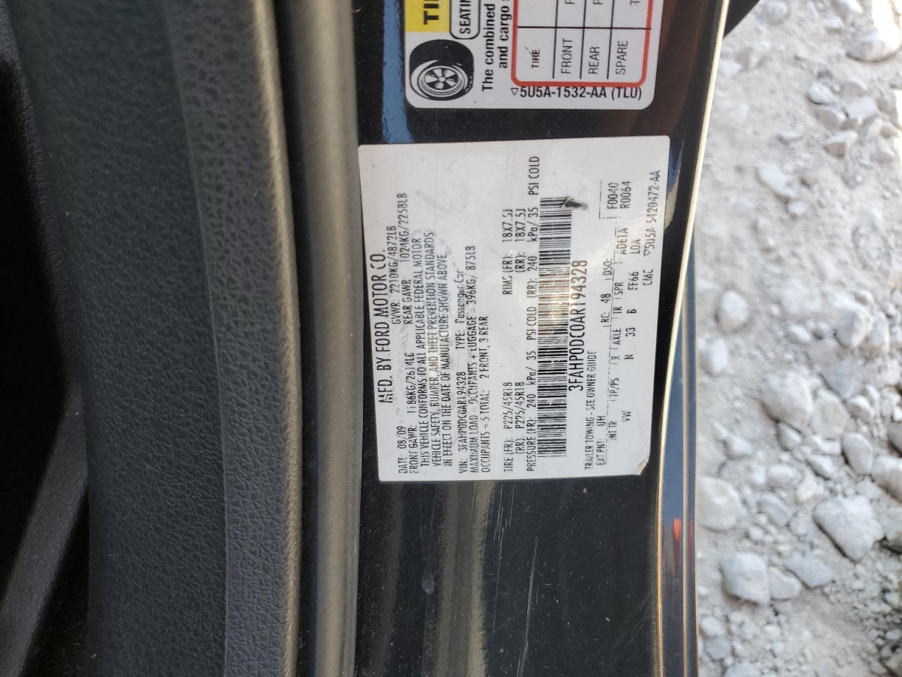 2010 Ford Fusion Sport VIN: 3FAHP0DC0AR194328 Lot: 67045554