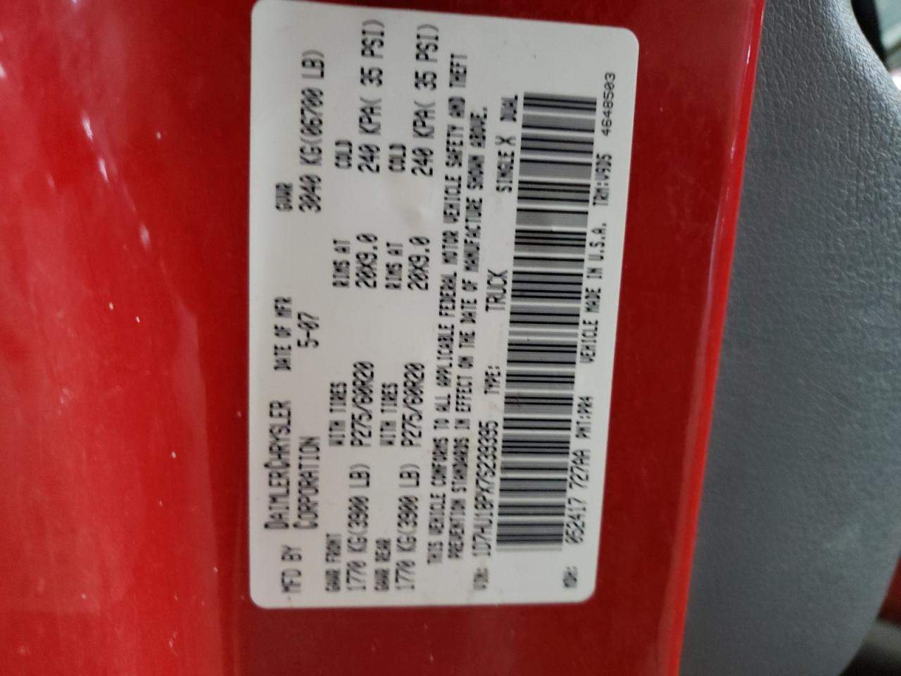 2007 Dodge Ram 1500 St VIN: 1D7HU18PX7S239395 Lot: 67833034