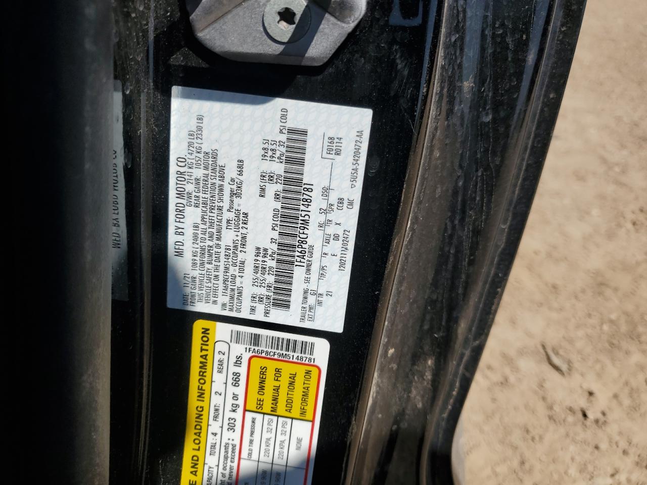 2021 Ford Mustang Gt VIN: 1FA6P8CF9M5148781 Lot: 65812204