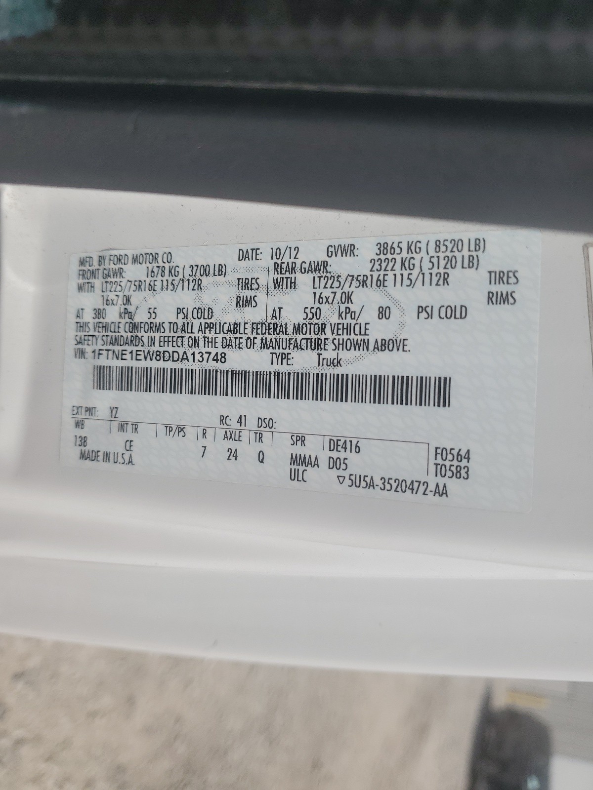 1FTNE1EW8DDA13748 2013 Ford Econoline E150 Van