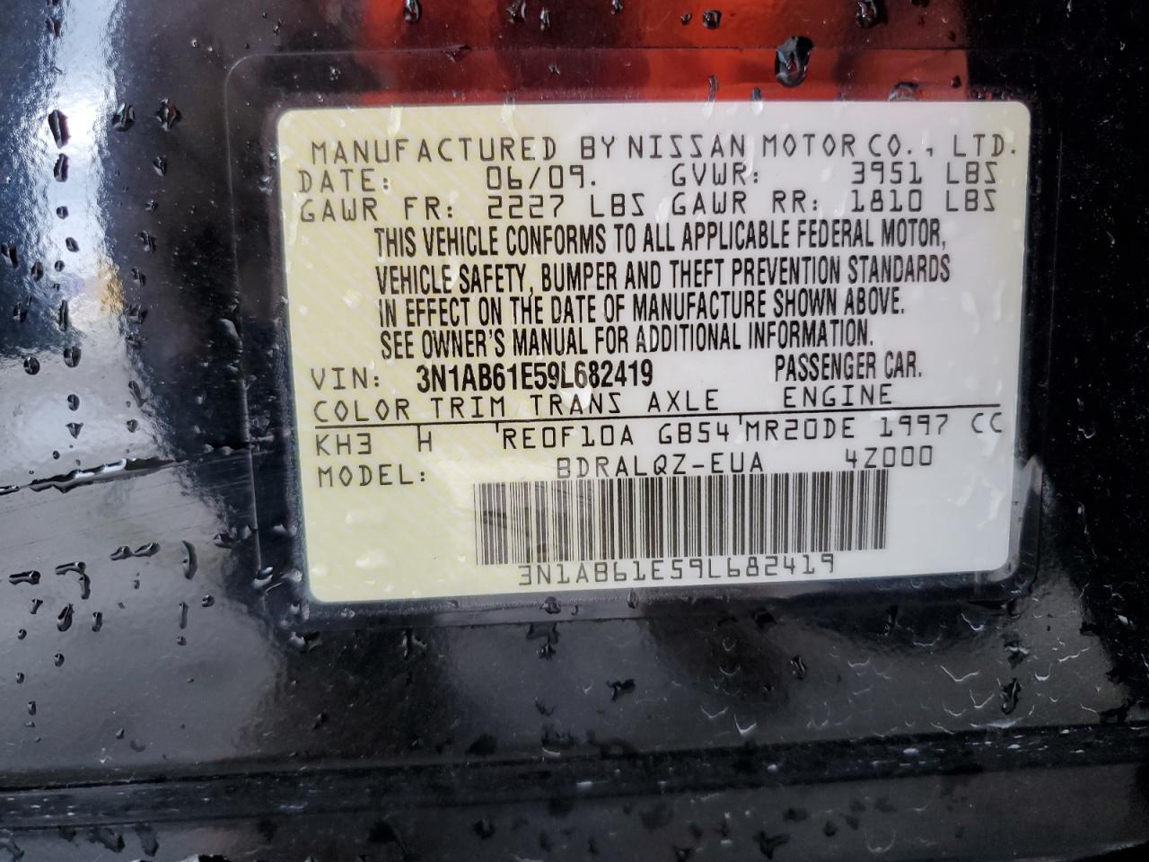 2009 Nissan Sentra 2.0 VIN: 3N1AB61E59L682419 Lot: 67158384