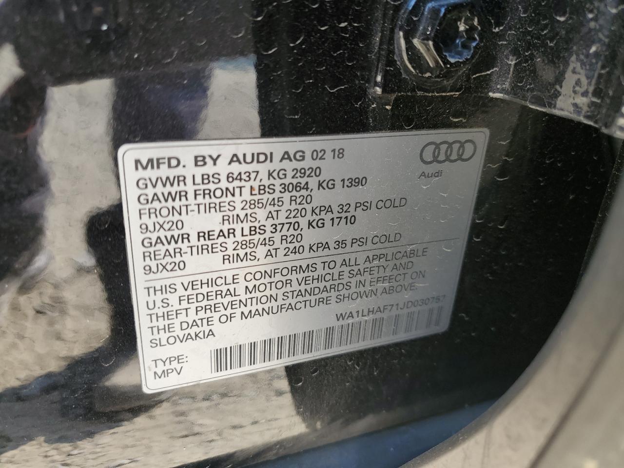 2018 Audi Q7 Premium Plus VIN: WA1LHAF71JD030757 Lot: 65446584
