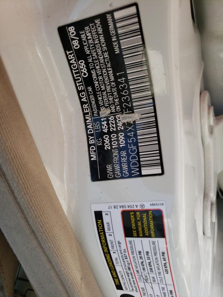 2009 Mercedes-Benz C 300 VIN: WDDGF54X79F236341 Lot: 65592254