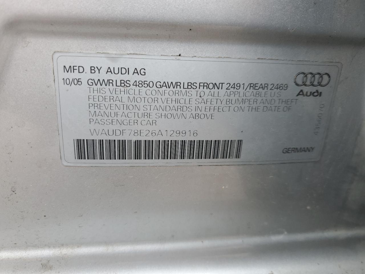 WAUDF78E26A129916 2006 Audi A4 2.0T Quattro