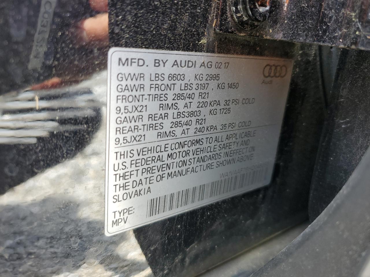 WA1VAAF76HD045259 2017 Audi Q7 Prestige