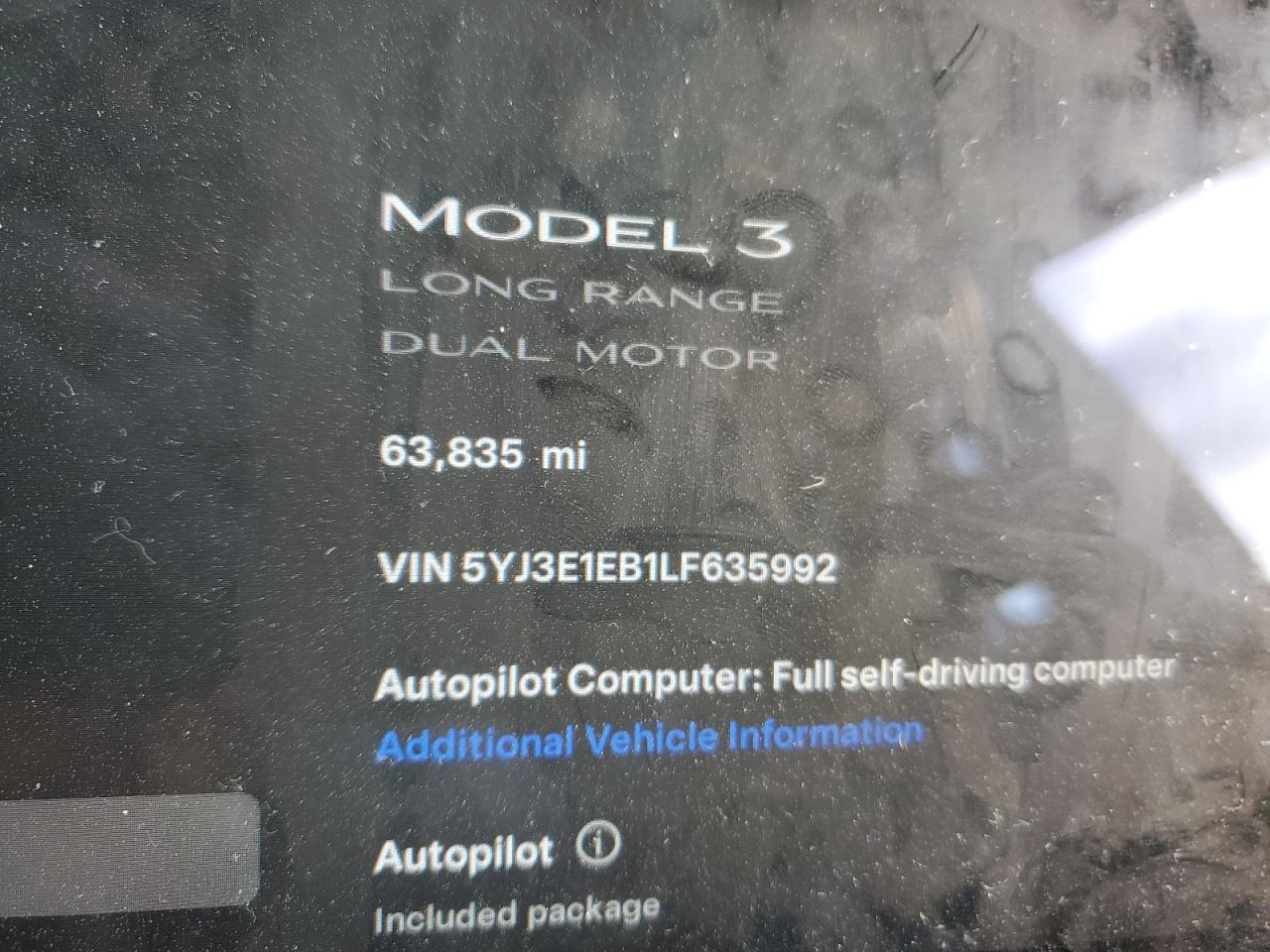 2020 Tesla Model 3 VIN: 5YJ3E1EB1LF635992 Lot: 66766974