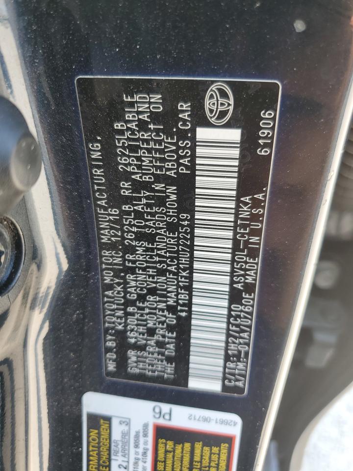 4T1BF1FK1HU722549 2017 Toyota Camry Le