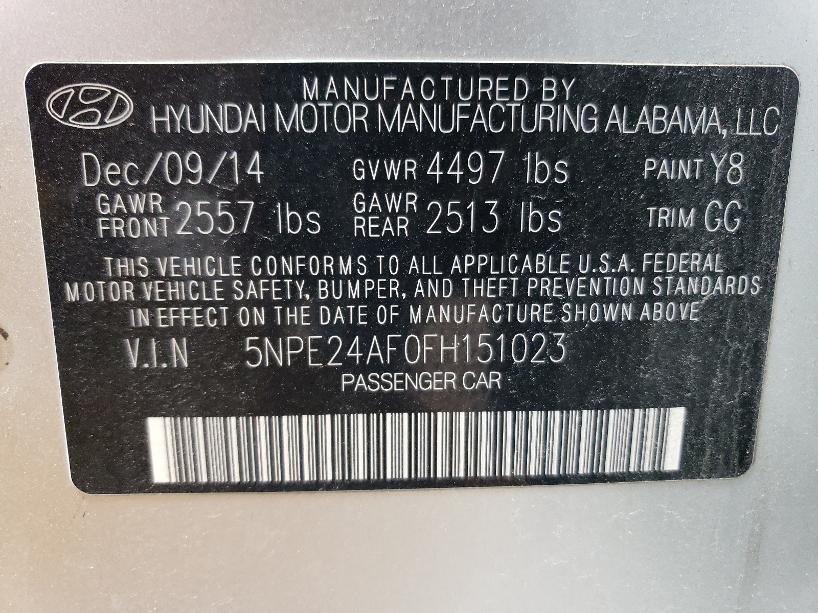 5NPE24AF0FH151023 2015 Hyundai Sonata Se